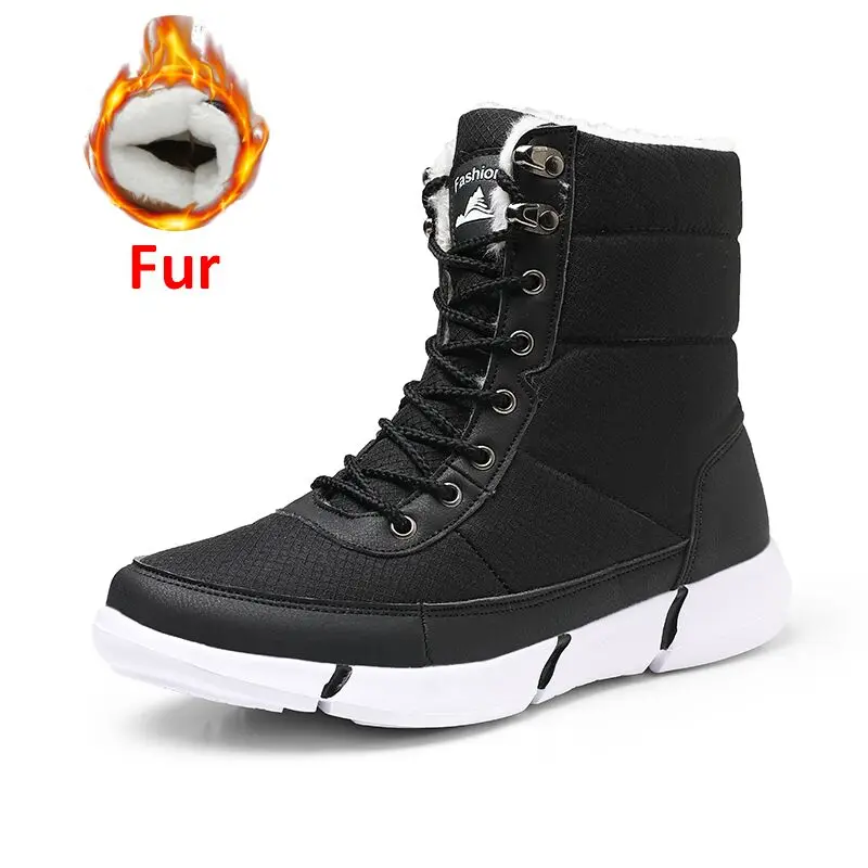 UEXIA zapatillas hombre; очень теплые мужские ботинки; зимние мужские ботинки на платформе; толстая плюшевая нескользящая зимняя обувь; большие размеры 36-48 - Цвет: BLACK