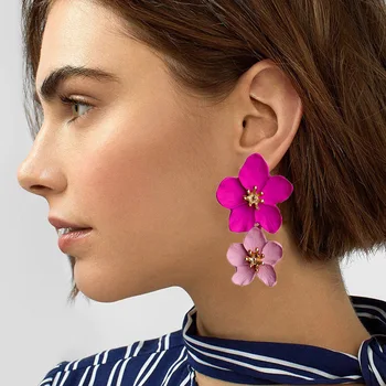 

Big Double Flower Mixed Color Earrings for Women Summer Style Party Wedding Exaggerated Earrings 2020 Design Fashion Jewelry
