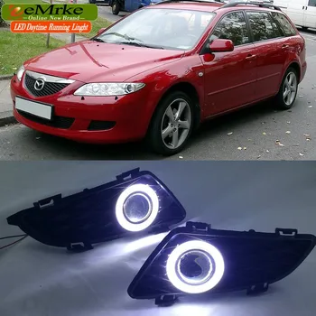 

eeMrke LED Angel Eyes DRL FOR Mazda 6 2003 2004 2005 Daytime Running Lights H11 55W Halogen Fog Light Lamp Kits Day Light
