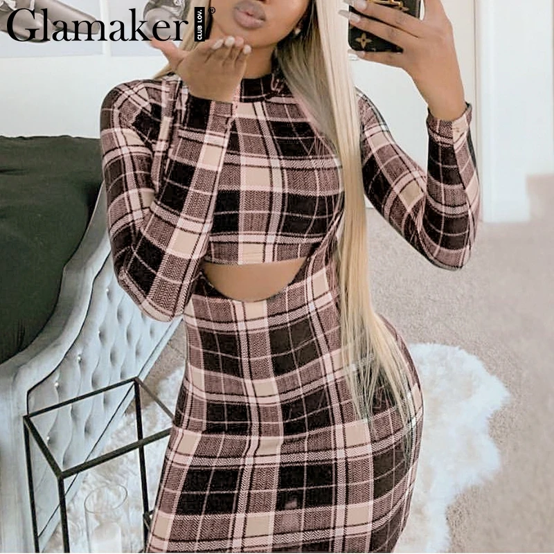 Женское винтажное платье мини Glamaker клетчатое ажурное облегающее из 2 предметов