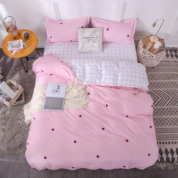 

Red blue heart pink design Ins Bedding Sets Duvet Cover Pillowcase Flat Bed Sheet bed linen King Queen Double Full 4pcs,Single