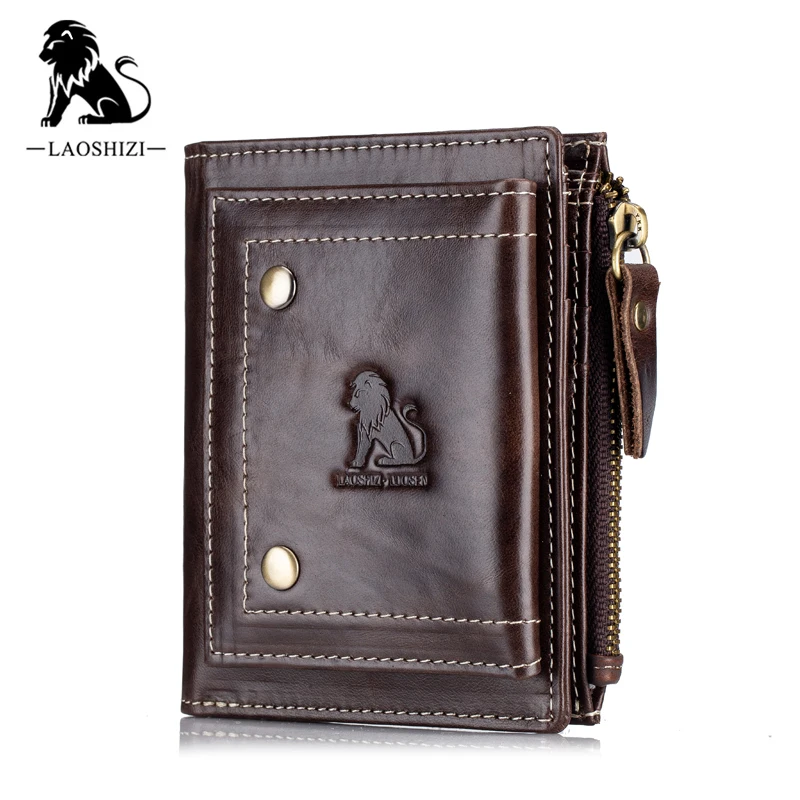 

2019 New Genuine Leather Mens Wallet Man zipper Short Coin Purse Brand Male Cowhide Credit&id Wallet Multifunction Small Wallets