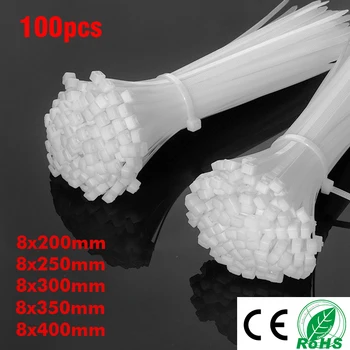 

Self-locking plastic nylon tie 100 PCS white 8*300cable tie fastening ring8*200 cable tie zip wraps strap nylon wire tie