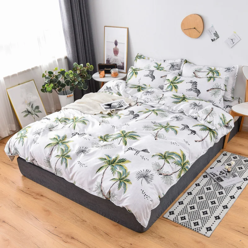

Zebra and coconut tree print double bed Winter bedding set Quilt Cover Bed Cover Flat Sheet Pillow Cases Bedding Linen Set
