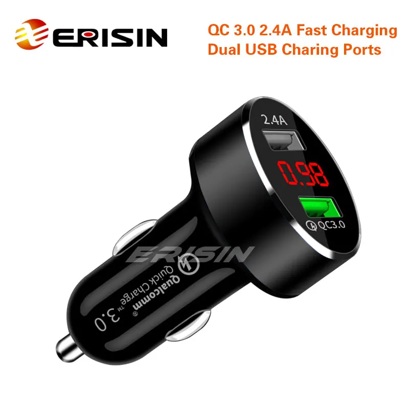 Erisin ES050 QC 3,0 быстрое автомобильное зарядное устройство для путешествий двойной USB 2.4A светодиодный быстрый смарт для iPhone Android