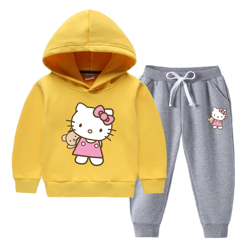 thumbnail image 1 of Hello Kitty suéter con capucha para niños + pantalones traje de otoño e invierno para niñas más ropa deportiva y de ocio cálida de terciopelo para niños, 1 of 5