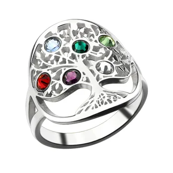 

AILIN Tree of Life Ring Sliver Birthstone Ring Sterling Silver Family Tree Ring Custom Mother's Ring