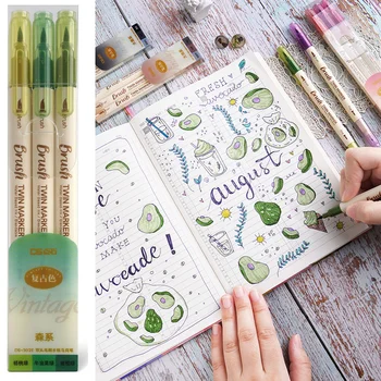 

3pcs Retro color Brush Marker Pens Set Dual side Fine Liner Water Based Ink Blendable Watercolor Art Paint Drawing School F133