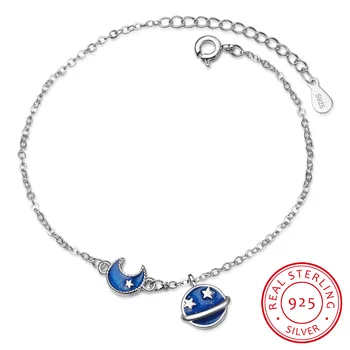 

Simple Fashion Micro CZ Moon Star Tassel 925 Sterling Silver Planet Bracelet For Women Girl Summer Jewelry Gift S-B169