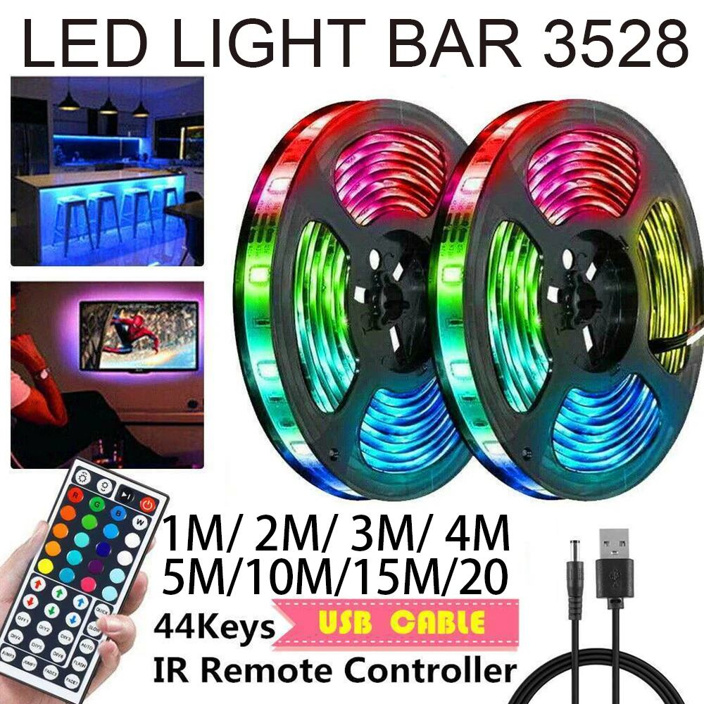 5m 10 15 20m led tiras luzes lâmpada flexível rgb mudança de cor usb controle remoto luzes da corda casa decorações sala luz