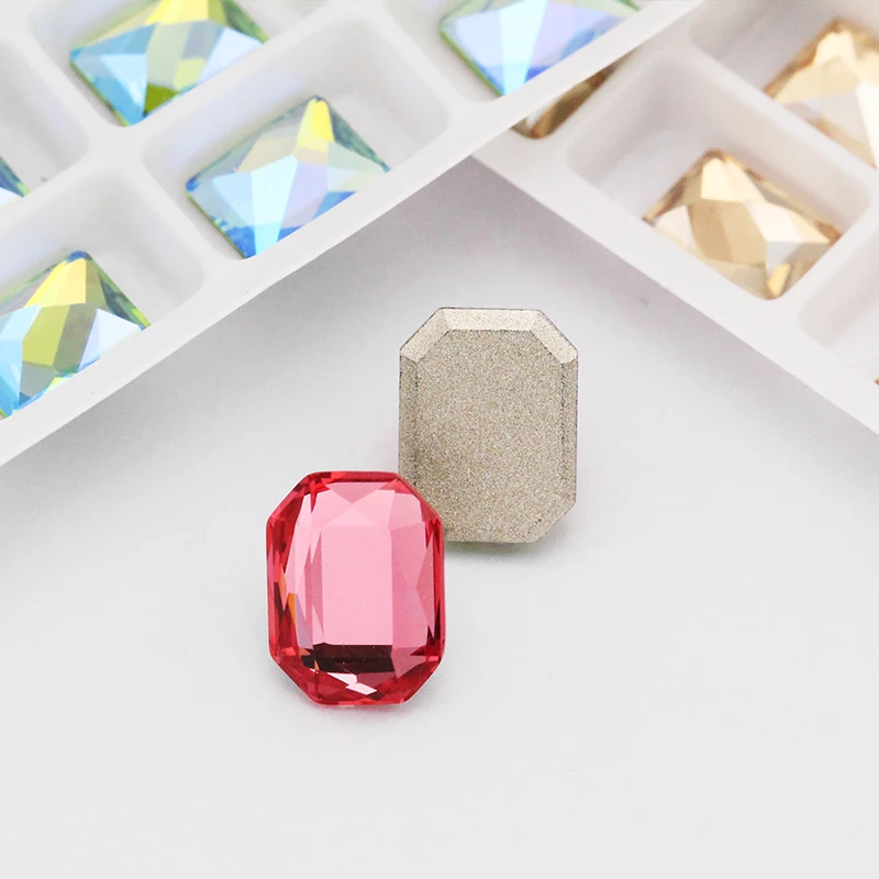 20pcs Rectangle Shape Glue On Nails Rhinestones Flatback Glass Strass Crystals Stones Nail Art Decoration Accessories