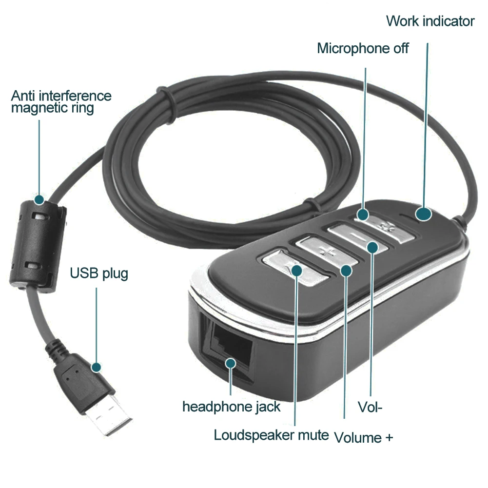 Conversion Line Home Office RJ9 To USB Adapter Cable Call Center Accessories For Audio Headphone Crystal Head With Control Box