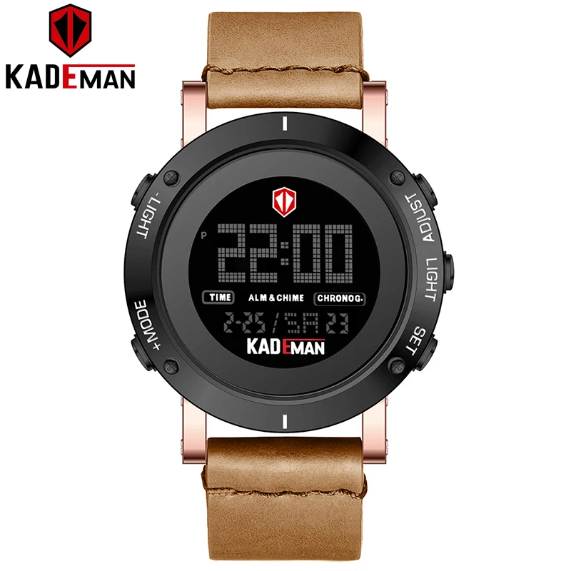K010-RGB-T KADEMAN новые модные мужские часы Роскошные спортивные цифровые повседневные кожаные Наручные часы светодиодный дисплей Лидирующий бренд Водонепроницаемый Relogio Masculino - Цвет: K010-RGB-T