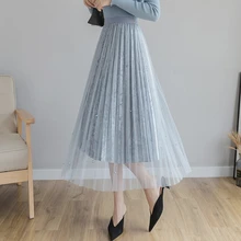 Газовая плиссированная юбка с бусинами, бархатная юбка с большим давлением, юбка-маятник с зонтиком