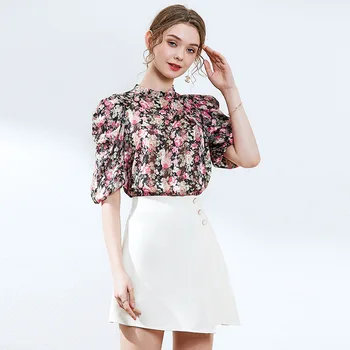 

Clothes For Women Summer 2020 New Fashion Flowers Printed Half Sleeve Blouse + Solid Color Shorts Skirts 2 Piece Set S-XL