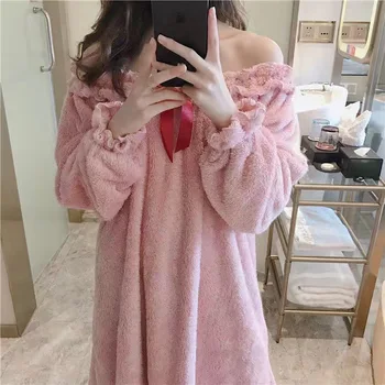 

PAJSexy Nightgrown Underwear for Women Princess Pajamas Ladies Winter Coral Velvet Sweet Bride Flannel Nightdress Onsies Pyjamas