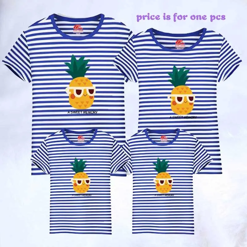 Blue Striped Модная одежда для мамы и дочки, 1 предмет, футболка, хлопковая футболка с короткими рукавами для папы и сына, летняя одежда с рисунком ананаса - Цвет: Blue Striped