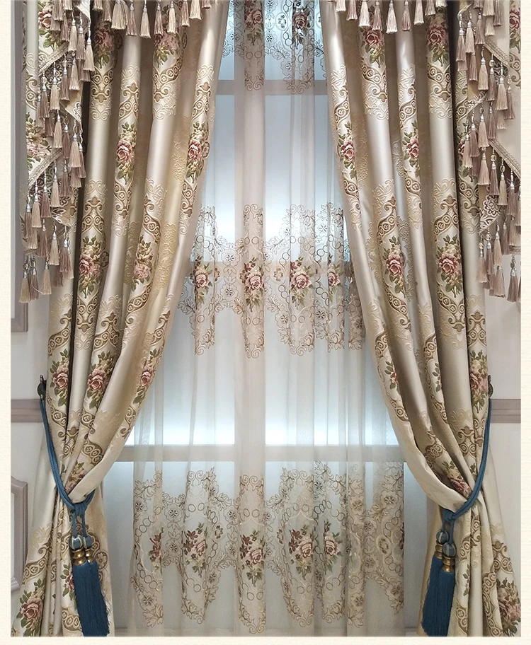 Luxury European Style Embossed Jacquard Curtains for Living Room Bedroom Blackout Curtains Custom Window Screens