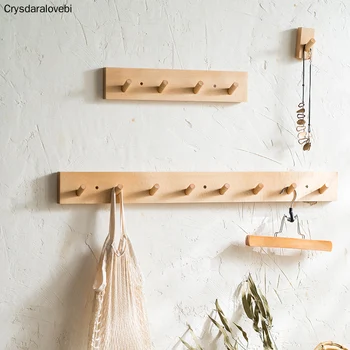 

Nordic Style Solid Wood Hook Door Hanger Wall Hanging Rack Decorative Coat Key Storage Hooks Beech Wood Rack furnishing