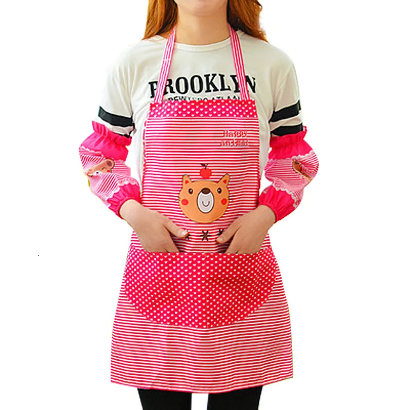 Cartoon Little Bear Apron Suit Kitchen Housework Defence Sewage Long Sleeve Men And Women Apron