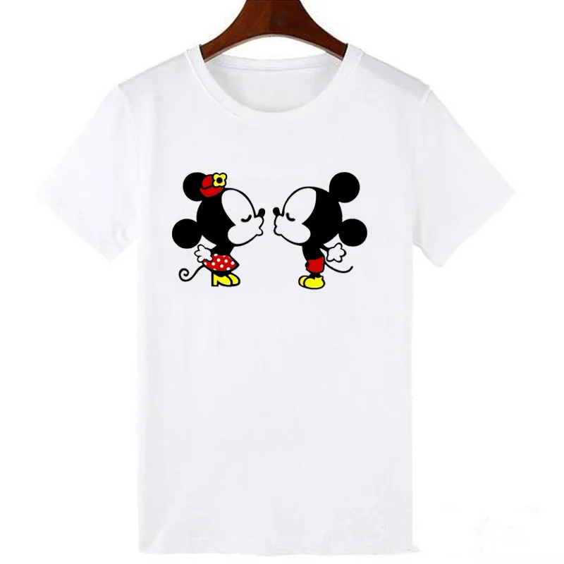 Women's Mouse Kiss Printing T-shirt Korean Style Harajuku Casual Cotton Kawaii Women Shirt Plus Size Tops