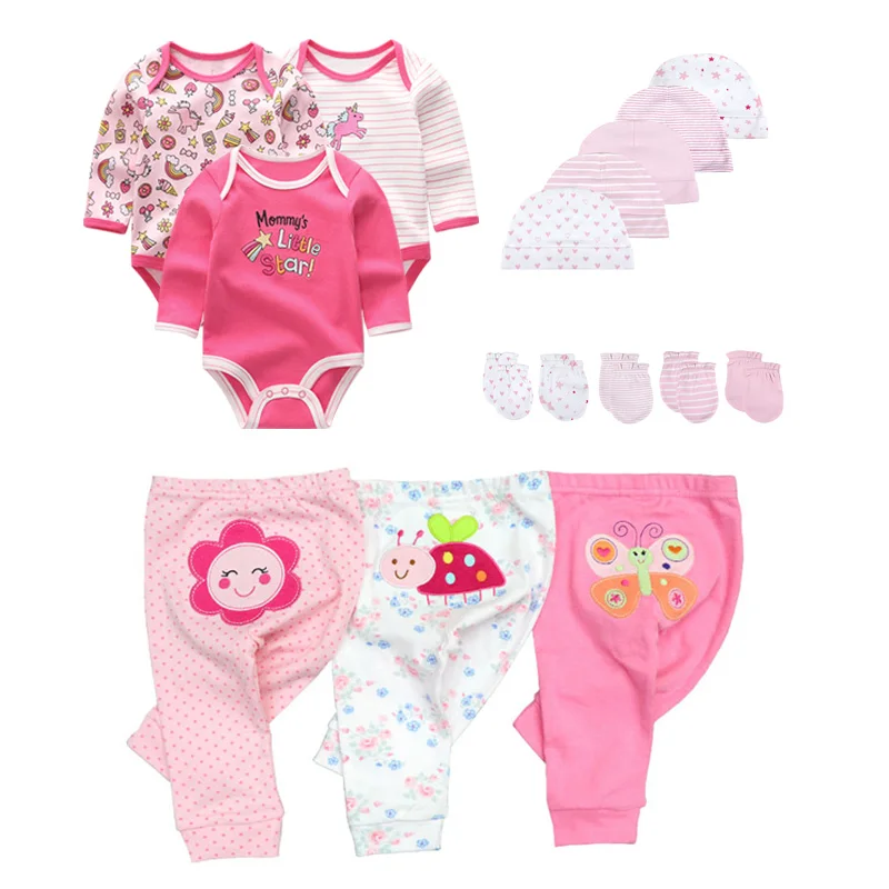 baby's complete set of clothing Newborn 16/18PCS Baby Boy Clothes Sets Cotton Solid Baby Girl Clothes Bodysuits+Pants+Gloves+Hats Cartoon Trousers Ropa Bebe Baby Clothing Set expensive Baby Clothing Set