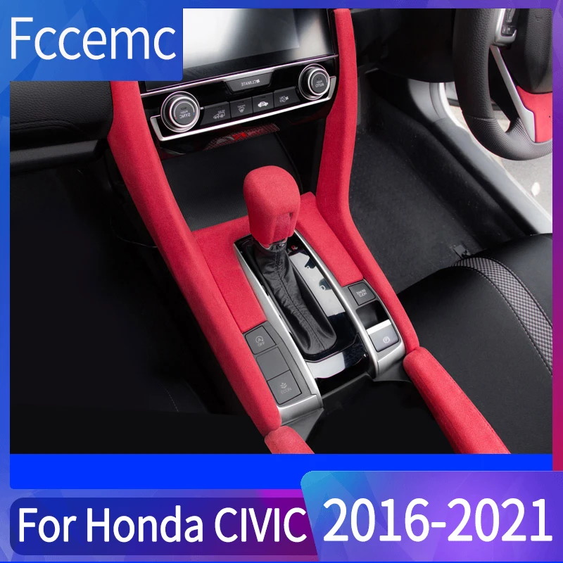 Отделка для меховой панели переключения передач Honda Civic 2020 красная замшевая рамка