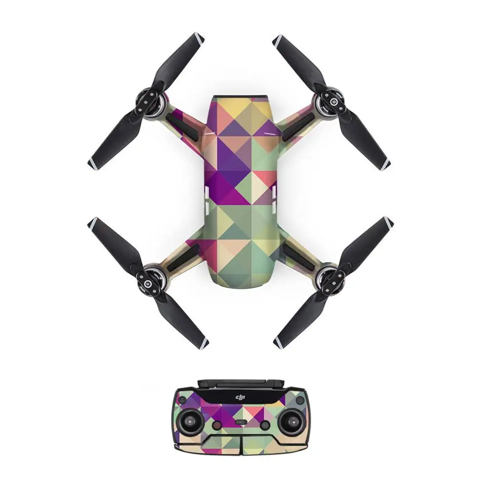 Triangle Style Decal PVC Skin Sticker For DJI Spark Drone + Remote Controllers + 3 Batteries Protection Film Cover