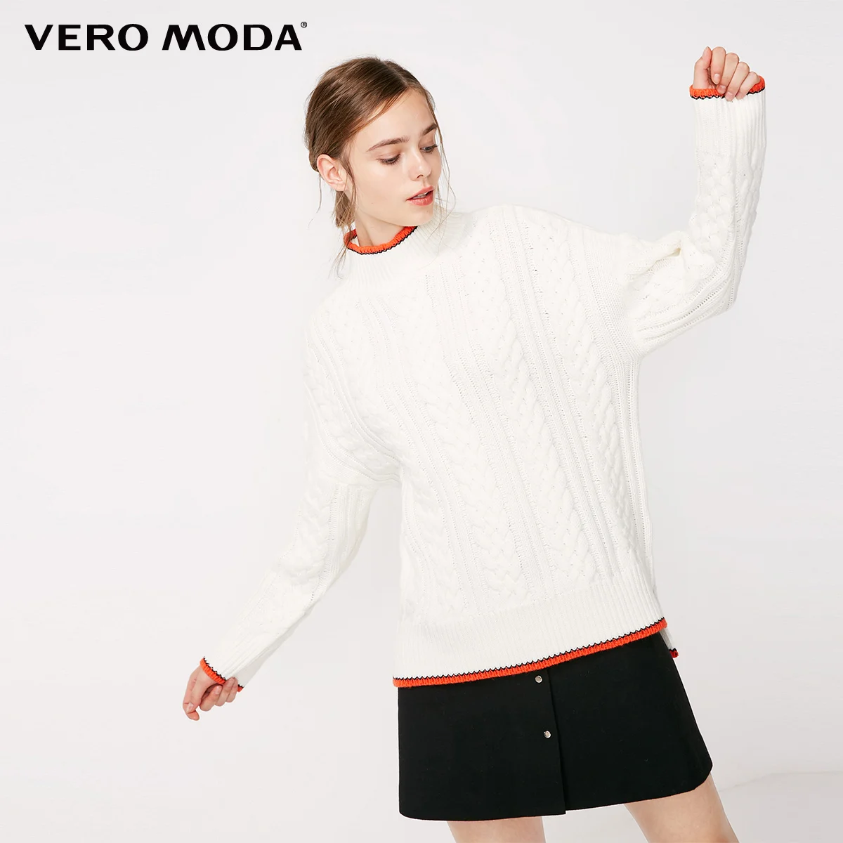 Vero Moda Женская контрастная трикотажная рубашка с высоким воротом и открытыми плечами | 318413606