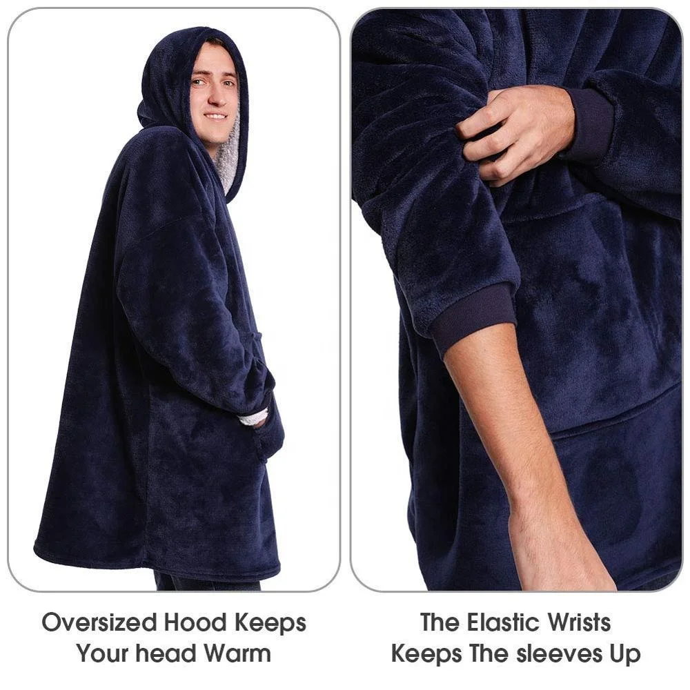 Микрофибра плюшевый флис шерпа одеяло с рукавами супер мягкий теплый открытый взрослых Huggle балахон карман Толстовка