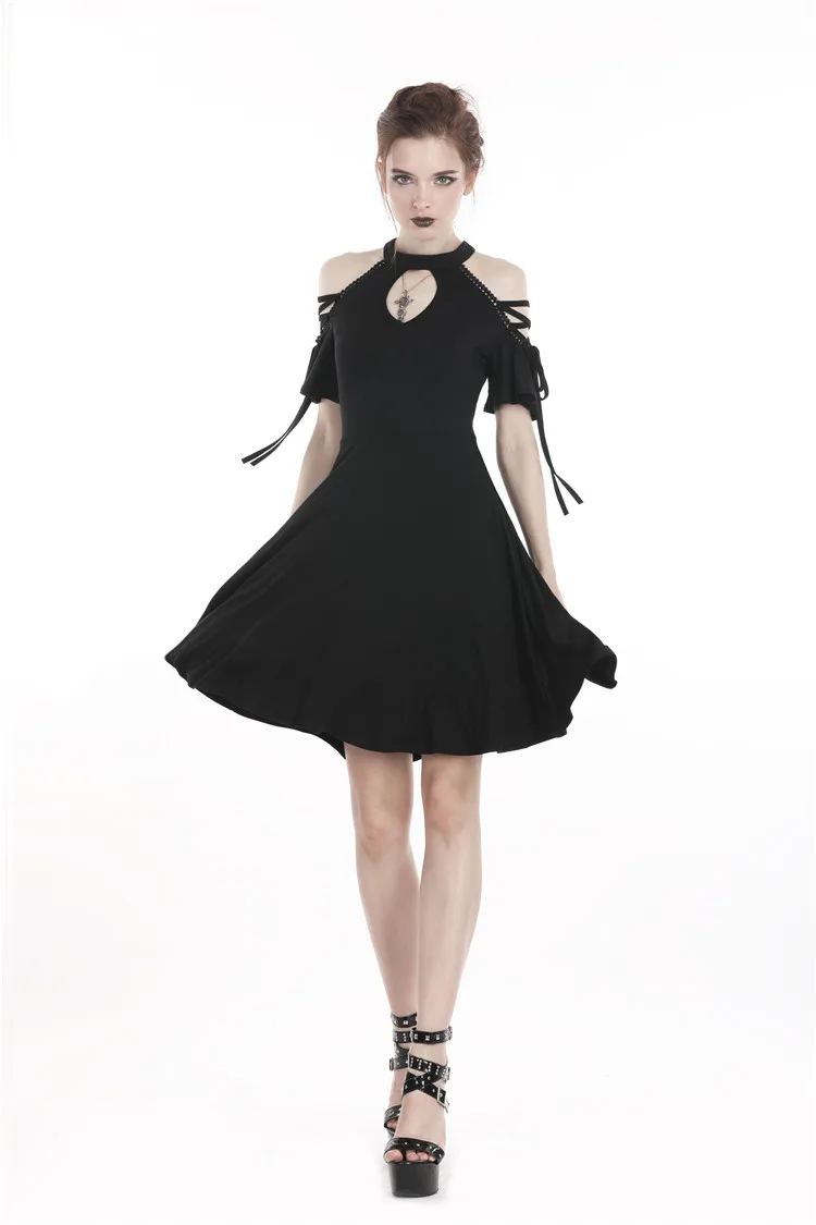 

Darkinlove Women's Gothic Crisscross Off-Shoulder Black Little Dress Hollow Out A-Line Sexy Mini Dress