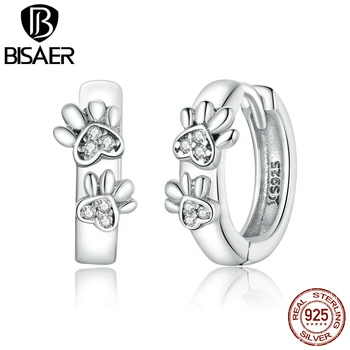 

BISAER Cute Paw Print 925 Sterling Silver Dog Print Stud Earrings for Women Round Circle Star Women Jewelry Brincos GXE938