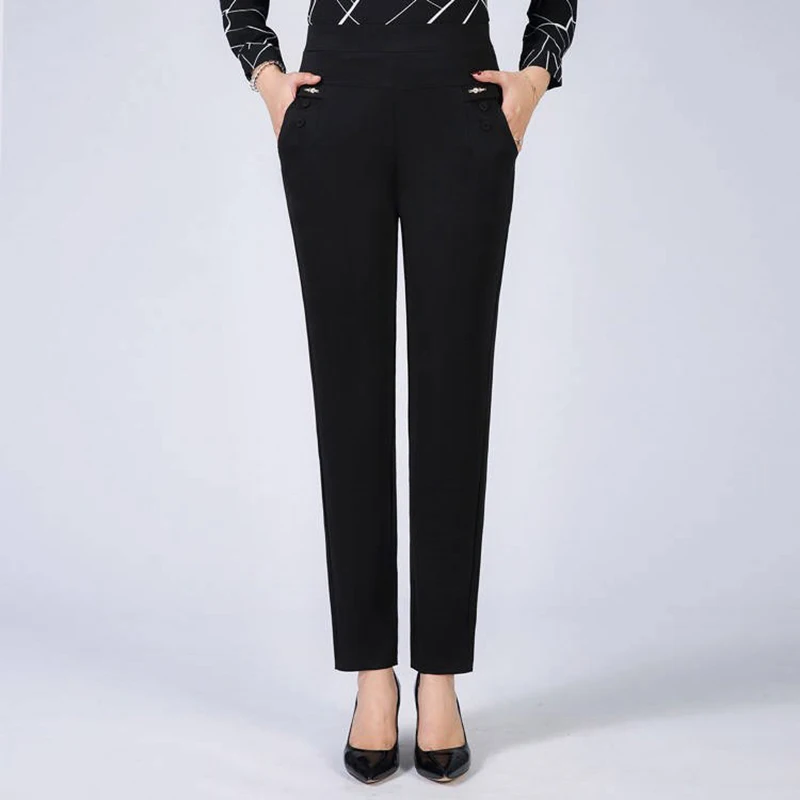 Cena Damskie spodnie na co dzień 2019 nowa letnia jesień wysokiej talii elastyczność proste spodnie spodnie slim kobiece Khaki czarne z połyskiem rozmiar XL 5XL