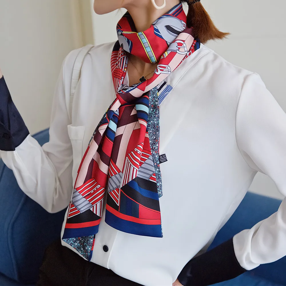 Brand New Design Double-deck Twill Belt Chain Women Scarf Neckerchief Silk Scarves For Ladies Head Scarf Handkerchief
