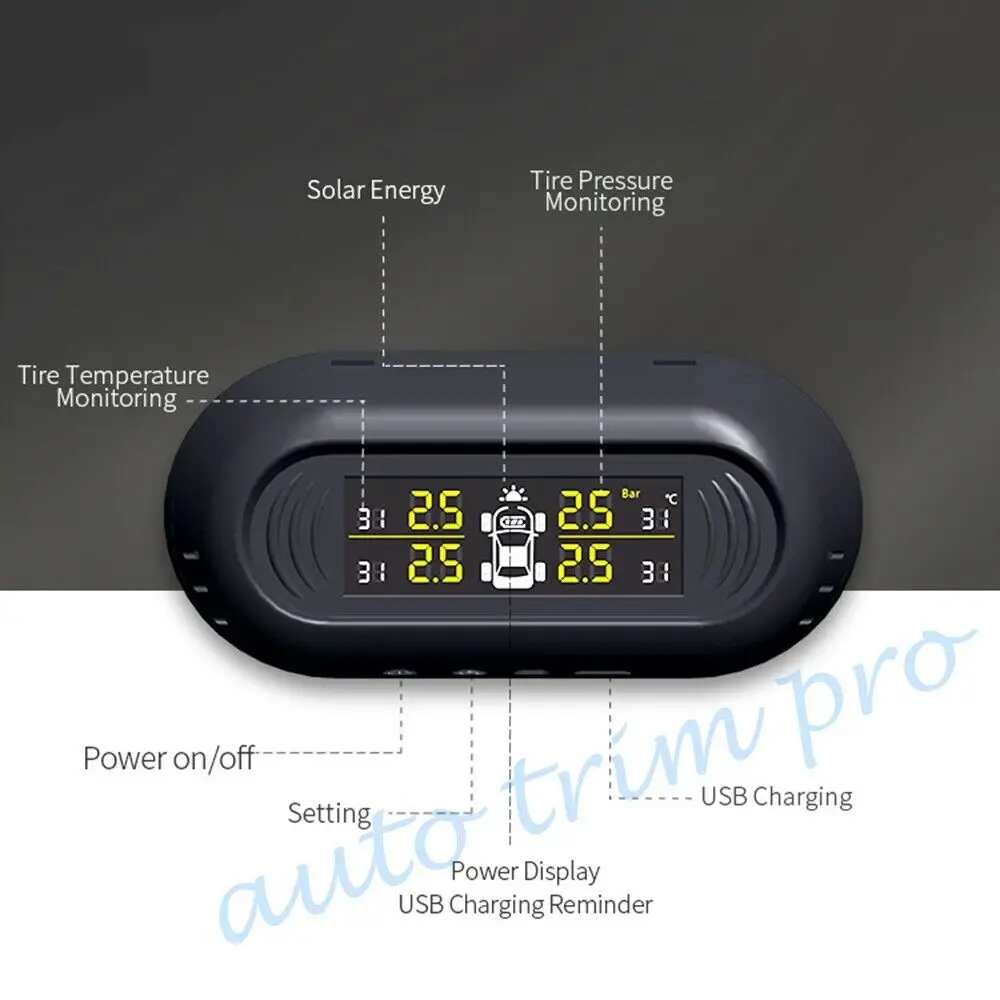 TPMS автомобиль 4X Шины беспроводные внешние датчики Солнечный цифровой ЖК-дисплей Система контроля давления в шинах мощность универсальные аксессуары