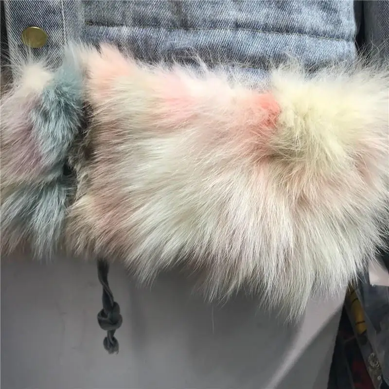 Зимнее винтажное пальто, женская короткая джинсовая куртка с большим меховым воротником, Женская Толстая теплая верхняя одежда, свободная джинсовая куртка