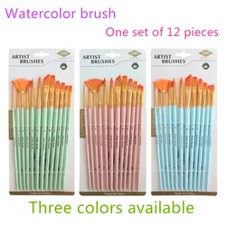 12 Gradient Color Nylon Hair Brush Combination Set New Watercolor Oil Brush Art Painting Supplies  art supplies for artist  art