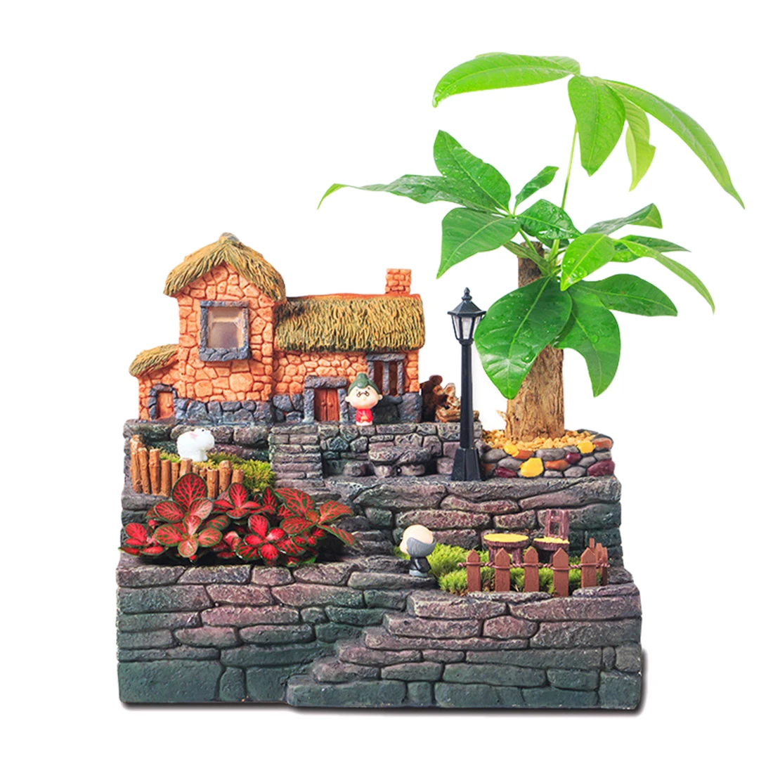 

Creative Pastorale Resin Plant Flower Bed Succulent Pot Planter Bonsai Box Plant Bed With Light Decoration -Provencal Flower Pot