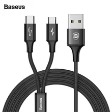 Baseus 2 в 1 Micro usb type C кабель для samsung Xiaomi мульти быстрое зарядное устройство кабель 3 в 1 Microusb кабель для мобильного телефона для iPhone