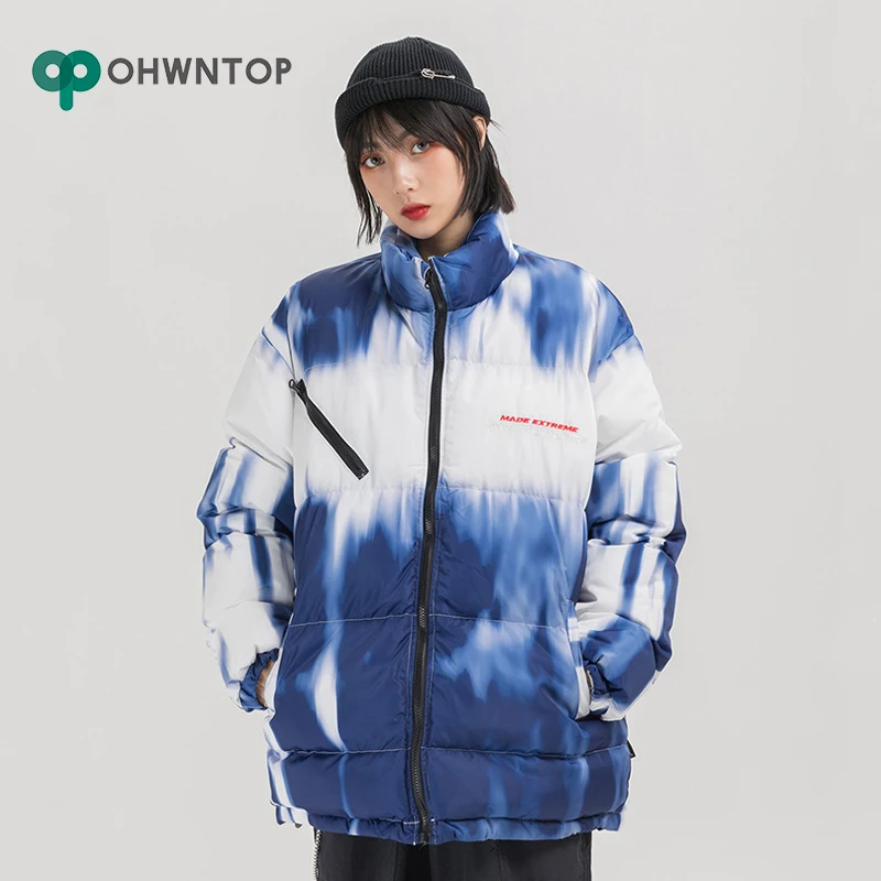 

Winter Streetwear Hip Hop Jacket Parka Padded Illusion Tie Dye Streetwear Men Windbreaker Harajuku Padded Warm Coat Outwear 2019