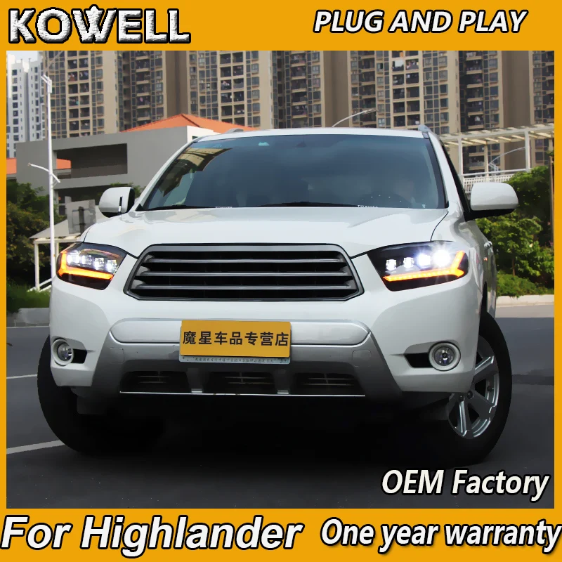 

Car Styling-for-Toyota Highlander Headlights 2009-2011 Highlander LED Headlight DRL Lens Double Beam H7 HID Xenon bi xenon lens