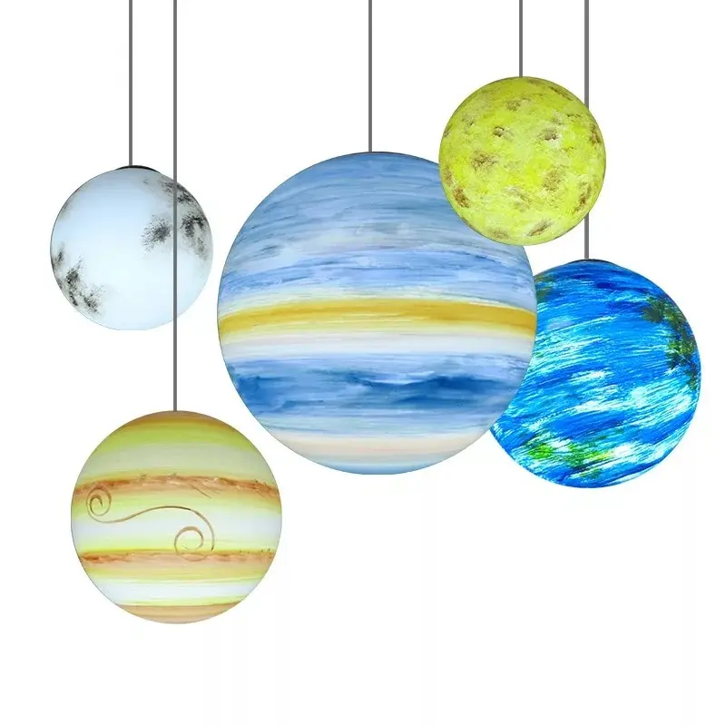 Colorful Universe Planet Parlor Led Restaurant Hang Lamp Children Room Children's park Pendant Lights Loft Art Dec | Лампы и