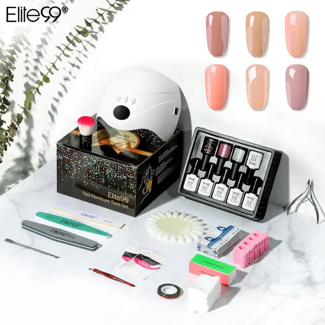 Elite99 6 stücke Nude Farbe Top Basis Mantel Geschenk Box Set mit 48W UV LED Lampe Nagel Gel Polnisch set Kit Nägel Remover Nail art Werkzeuge