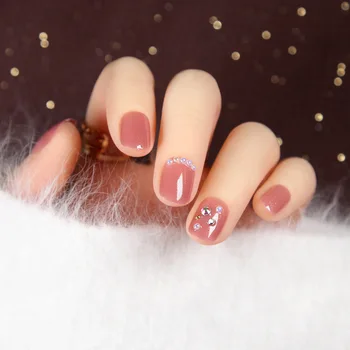 

24pcs Faux Pearl Flash Rhinestone Decorative Finished Fake Nails press on Pink Color Short Style Suitable daily Wearable Nails