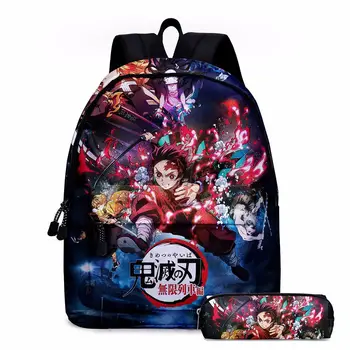 

2pcs New Anime Schoolbag Students School Backpack Demon Slayer Travel Mochilas Mujer Bookbags for Teenage Girl&Boy Kids Backpack