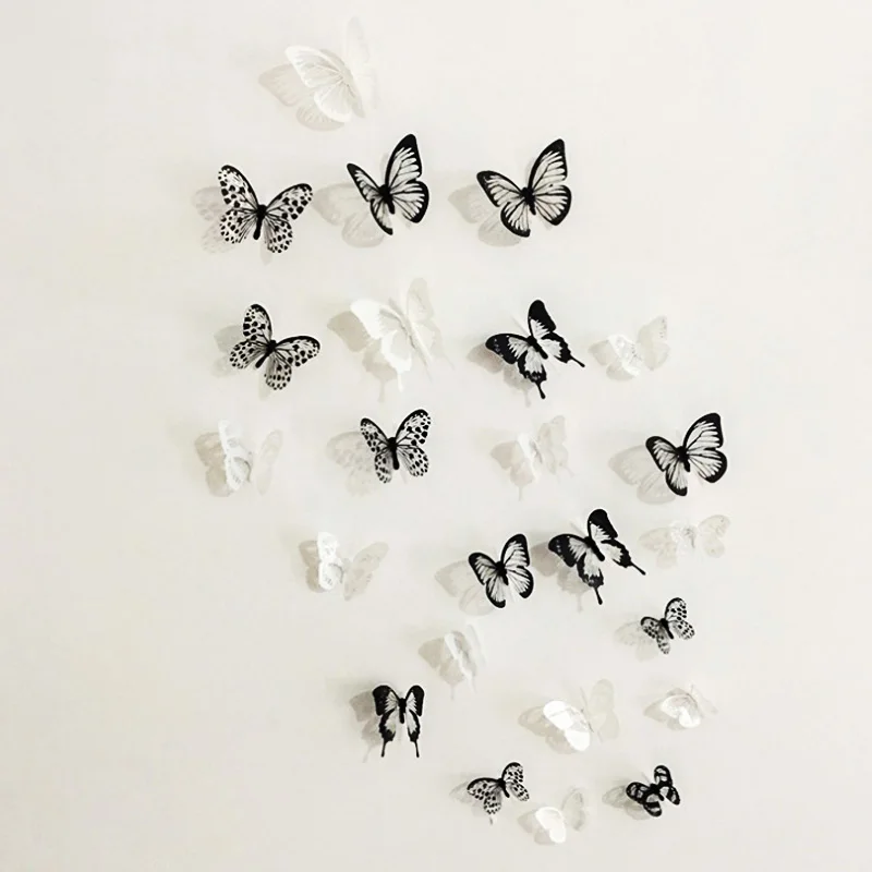 Black & White 3D Butterfly Stickers 18Pcs Home Decor Wall Decals FREE Shipping 