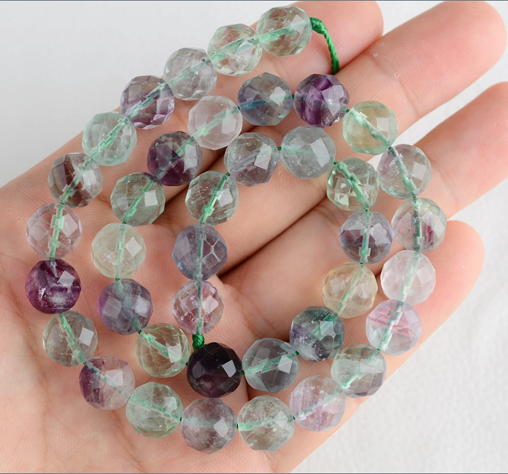 2PCS 8-12mm High Quality Natural Faceted Colorful Fluorite Beads