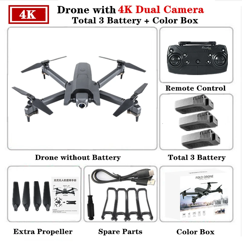 Радиоуправляемый Дрон Квадрокоптер с 4K HD WiFi FPV камера с высоким режимом удержания Квадрокоптер складной рычаг Вертолет VS E58 M69 SG106 игрушечный Дрон - Цвет: 4K-Dual Camera-6