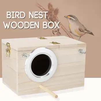 

Meigar Bird Parrot Wooden Box Budgie Nest Wooden Box Breeding Boxes Aviary Bird House Nesting w/ Stick Window Security Garden