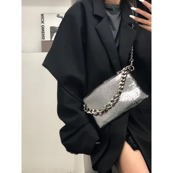 

Designer Sliver Flap Bags Women Chains Shiny Bling Bling Small Bag Crossbody Bags for Women 2020 Ladies High Quality Handbag
